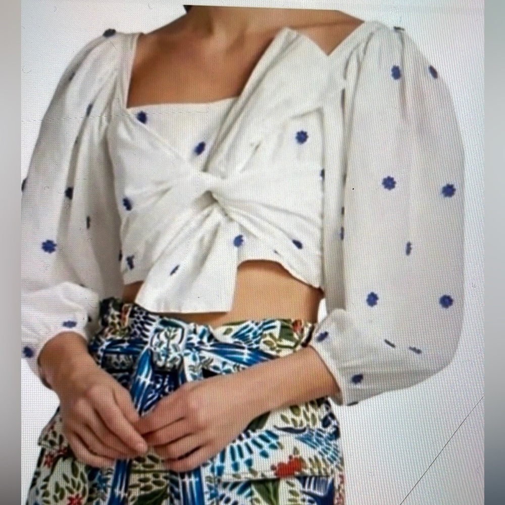 FARM Rio White and Blue Floral Top